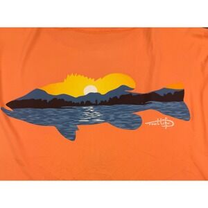 Reel‎ Life XXL Fishing T Shirt Orange Bass Sunset Graphic Long Sleeve